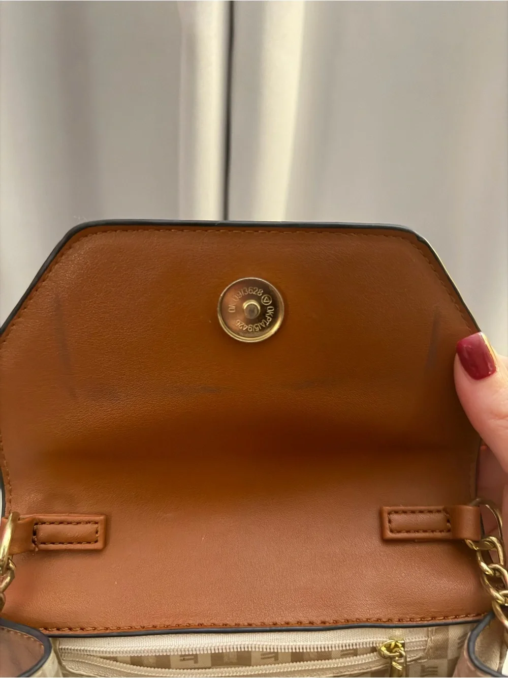 Stylish Tan Mini Crossbody Bag with Gold Chain